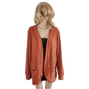 NEW Pretty burnt orange ribbed open cardigan with side pockets, XXL